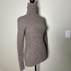 Moda International Bouclé Turtleneck Sweater Fitted Taupe Brown Classic Office